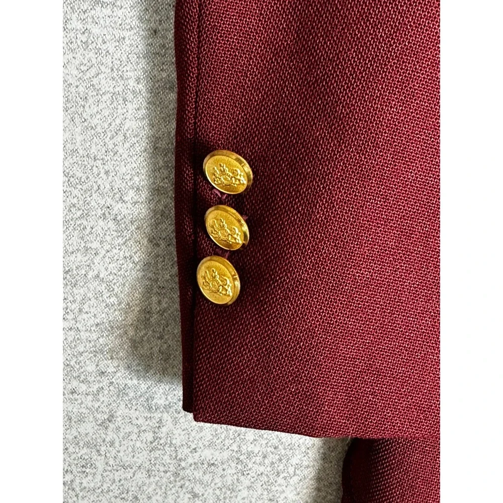 Vintage American Craftsmen Blazer 42R Red Burgandy Wool Blend Gold Buttons Crest